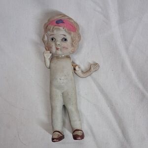 Vintage Porcelain Doll with Pink Headband